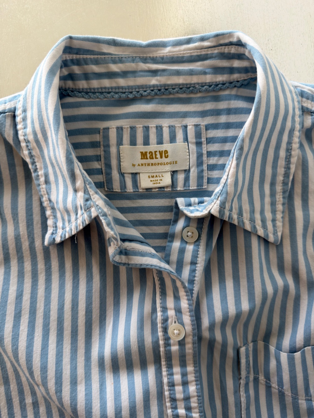 Maeve Anthropologie Blue & White Striped Button-Up Shirt | Cotton | Capsule - Picture 10 of 10